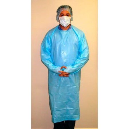 Keystone Safety Lightweight Polyethylene Isolation Gown W/ Rear Entry, 47"L, Blue, 25/Bag, 4 Bag/Case ISO-TL-47-BLUE